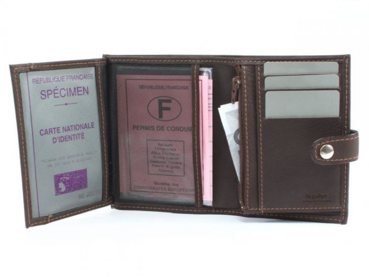 Portefeuille cuir marron à patte - 139