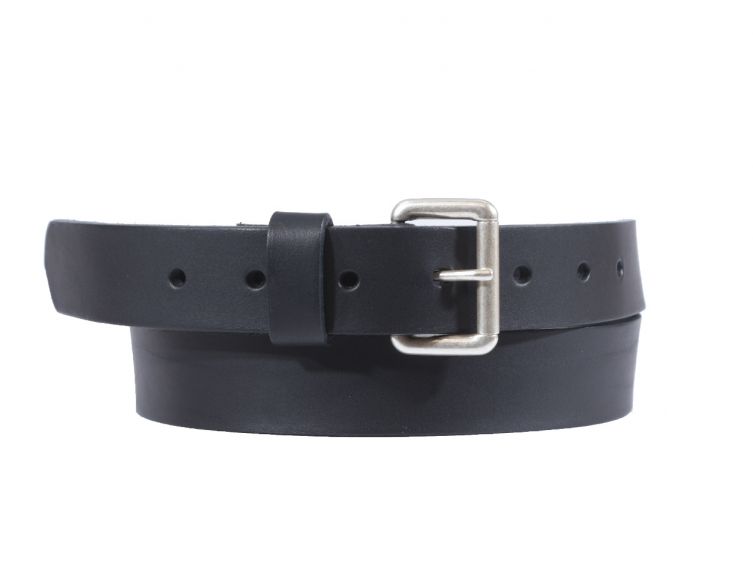 Ceinture cuir noir boucle compacte acier vieilli 4055