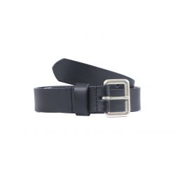 Ceinture cuir noir boucle compacte acier vieilli 4055