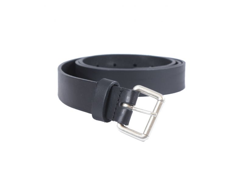 Ceinture cuir noir boucle compacte acier vieilli 4055