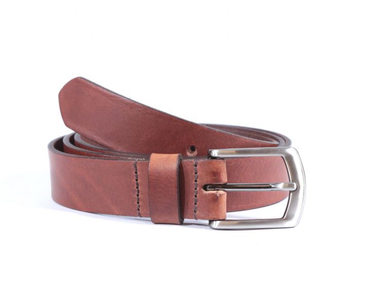Ceinture cuir marron cannelle boucle discrete finition acier 4053