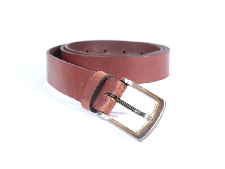 Ceinture cuir marron cannelle boucle discrete finition acier 4053