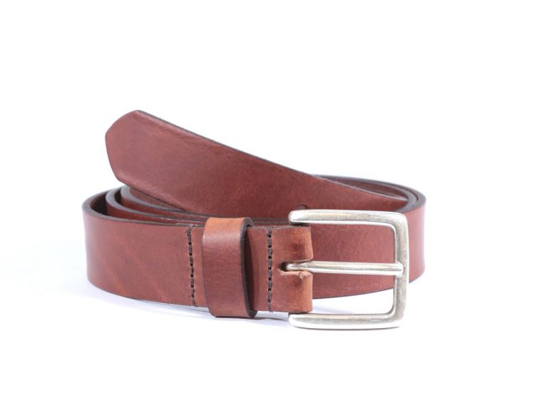 Ceinture cuir marron cannelle boucle finition acier vieilli rectangulaire 4054