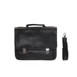 Cartable serviette en cuir noir 2 soufflets