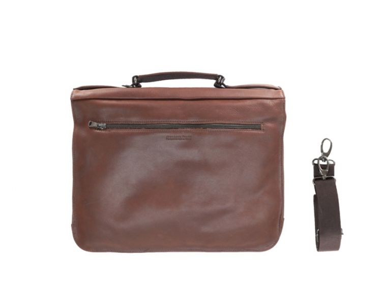 Cartable serviette en cuir marron 2 soufflets