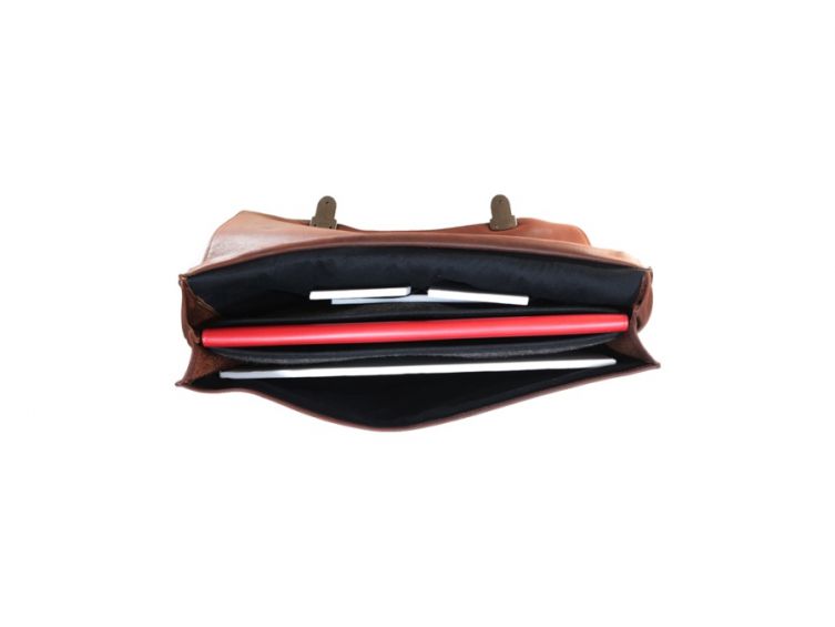 Cartable serviette en cuir marron 2 soufflets