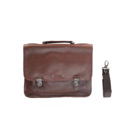 Cartable serviette en cuir marron 2 soufflets
