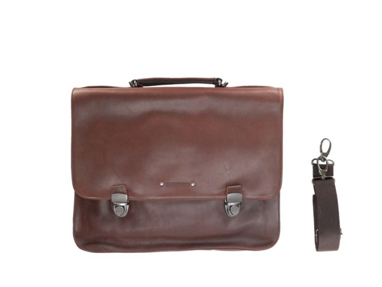 Cartable serviette en cuir marron 2 soufflets