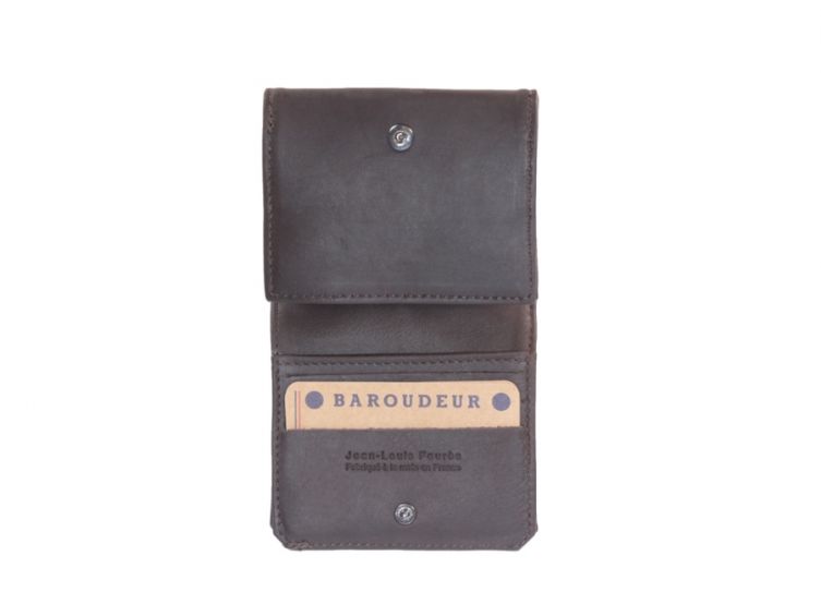 Porte monnaie Baroudeur en cuir marron foncé 9147