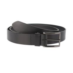 Ceinture cuir noir, boucle style moderne acier anthracite 4050