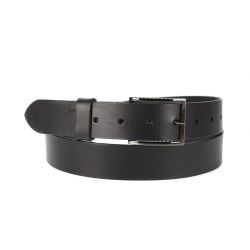 Ceinture cuir noir, boucle style moderne acier anthracite 4050