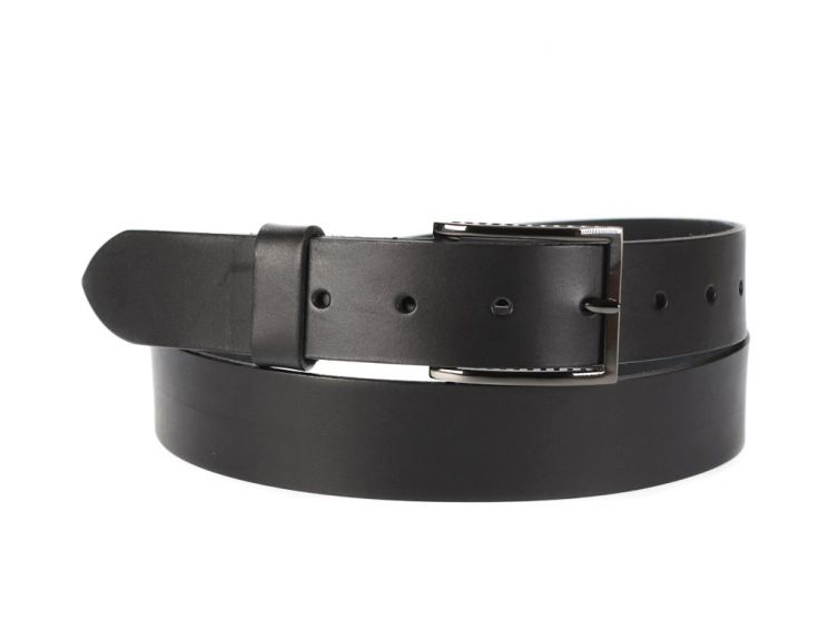 Ceinture cuir noir, boucle style moderne acier anthracite 4050