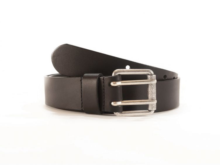 Ceinture homme en cuir noir double perforation 4021