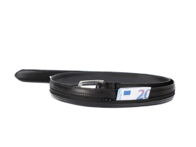 Ceinture de voyage, porte billets, en cuir noir 9020