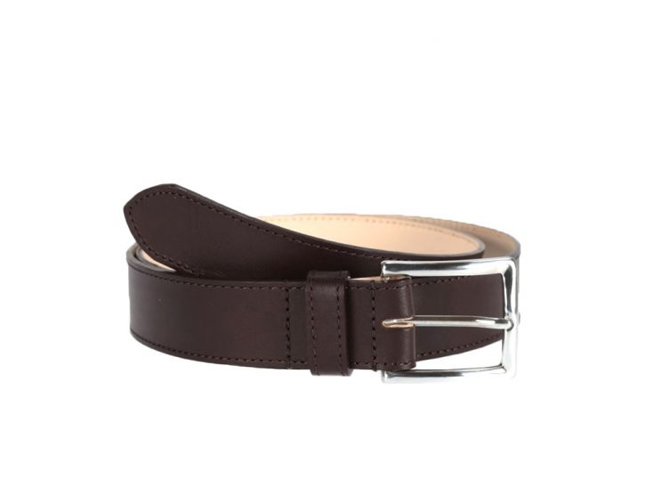 Ceinture cuir doublé marron foncé, boucle rectangle acier poli 5032