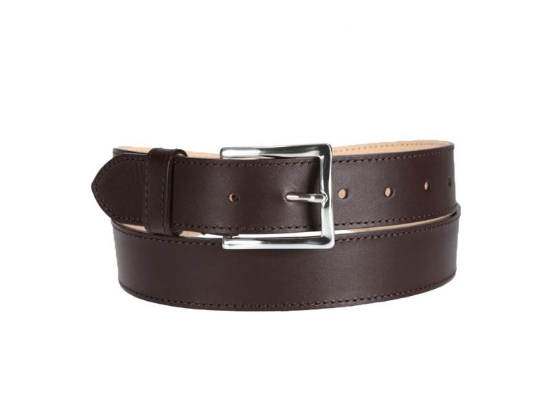 Ceinture cuir doublé marron foncé, boucle rectangle acier poli 5032