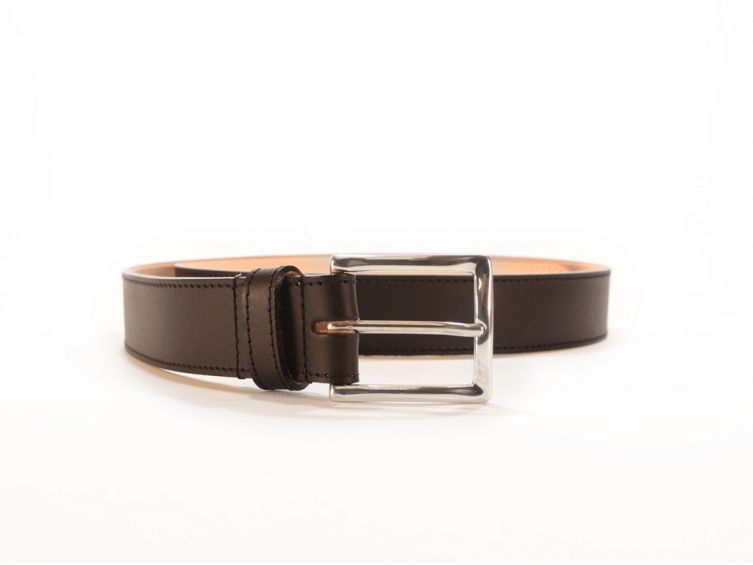 Ceinture cuir doublé noir, boucle rectangle acier poli 5032