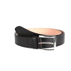 Ceinture cuir doublé noir, boucle rectangle acier poli 5032