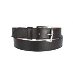 Ceinture cuir doublé noir, boucle rectangle acier poli 5032