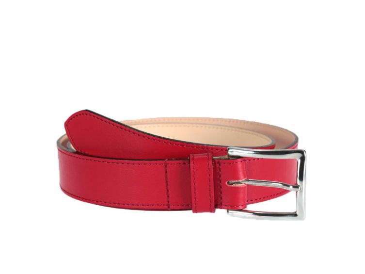 Ceinture cuir doublé rouge, boucle rectangle acier poli 5032