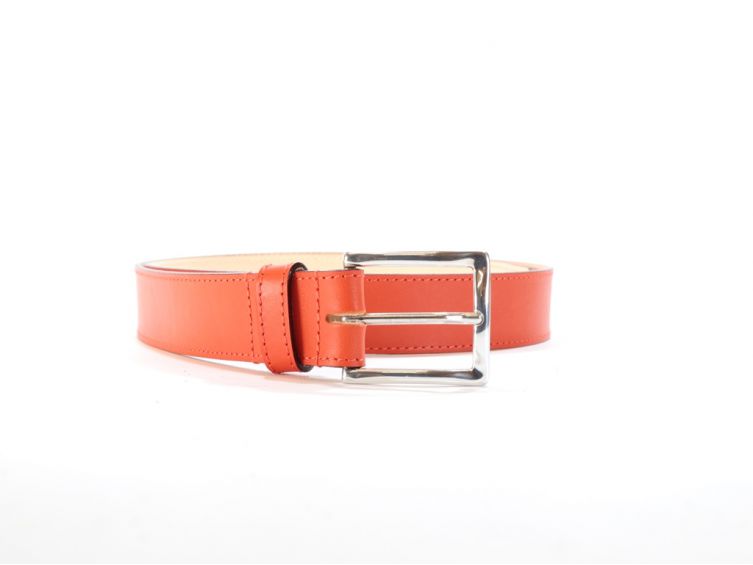 Ceinture cuir doublé orange, boucle rectangle acier poli 5032