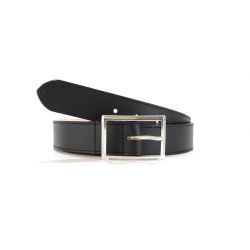 Ceinture cuir doublé noir, boucle double finement striée 5036