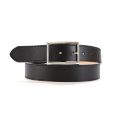 Ceinture cuir doublé noir, boucle double finement striée 5036