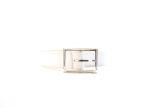 Ceinture cuir doublé blanc, boucle double finement striée 5036