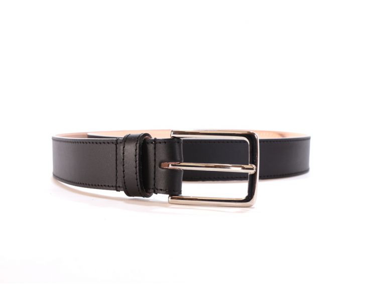 Ceinture doublée cuir noir, boucle élégante acier poli 5037
