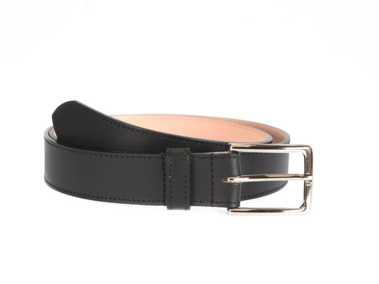 Ceinture doublée cuir noir, boucle élégante acier poli 5037