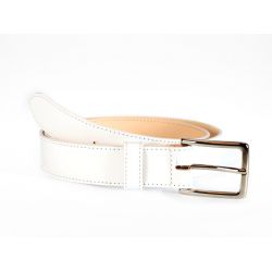 Ceinture doublée cuir blanc, boucle élégante acier poli 5037