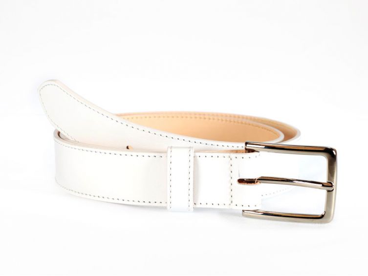 Ceinture doublée cuir blanc, boucle élégante acier poli 5037