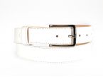 Ceinture doublée cuir blanc, boucle élégante acier poli 5037