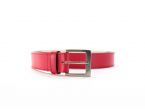 Ceinture cuir doublé rouge, boucle carrée acier satiné 5046