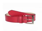 Ceinture cuir doublé rouge, boucle carrée acier satiné 5046