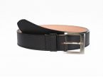Ceinture cuir doublé noir, boucle carrée acier satiné 5046