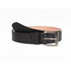 Ceinture cuir doublé noir, boucle carrée acier satiné 5046