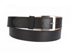 Ceinture cuir doublé noir, boucle carrée acier satiné 5046