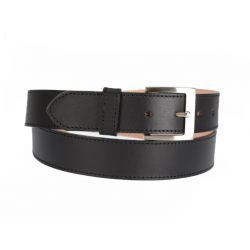 Ceinture cuir doublé noir, boucle carrée acier satiné 5046