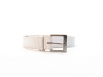 Ceinture cuir doublé blanc, boucle carrée acier satiné 5046