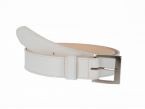 Ceinture cuir doublé blanc, boucle carrée acier satiné 5046