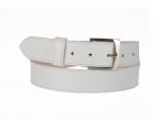 Ceinture cuir doublé blanc, boucle carrée acier satiné 5046