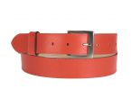 Ceinture cuir doublé orange, boucle carrée acier satiné 5046