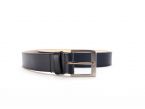 Ceinture cuir doublé bleu nuit, boucle carrée acier satiné 5046