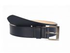Ceinture cuir doublé bleu nuit, boucle carrée acier satiné 5046