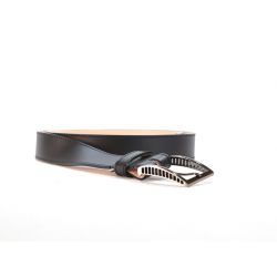 Ceinture cuir noir doublé, boucle style moderne acier anthracite 5050