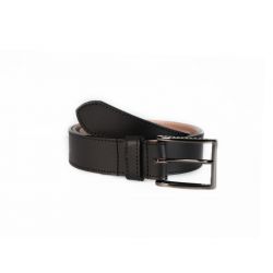 Ceinture cuir noir doublé, boucle style moderne acier anthracite 5050