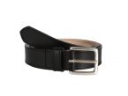 Ceinture cuir noir doublé, boucle finition acier vieilli rectangulaire 5054