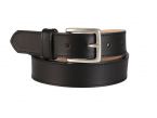 Ceinture cuir noir doublé, boucle finition acier vieilli rectangulaire 5054