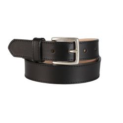 Ceinture cuir noir doublé, boucle finition acier vieilli rectangulaire 5054